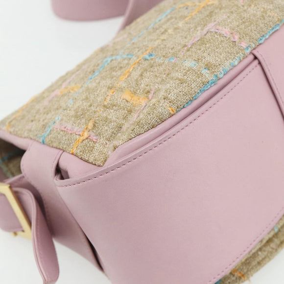 CHANEL 2.55 Shoulder Bag Tweed Pink Gold CC Auth 179020SAV
