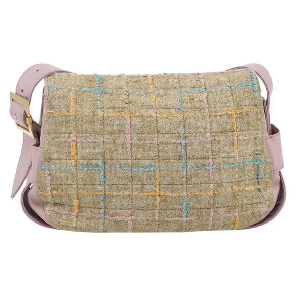CHANEL 2.55 Shoulder Bag Tweed Pink Gold CC Auth 179020SAV