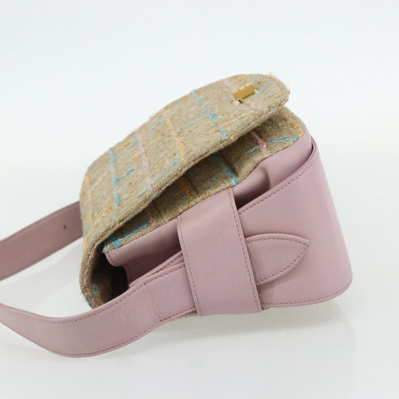 CHANEL 2.55 Shoulder Bag Tweed Pink Gold CC Auth 179020SAV