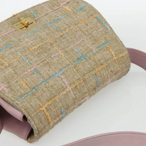 CHANEL 2.55 Shoulder Bag Tweed Pink Gold CC Auth 179020SAV