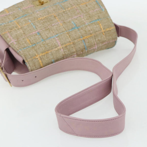 CHANEL 2.55 Shoulder Bag Tweed Pink Gold CC Auth 179020SAV