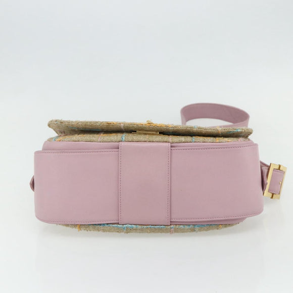 CHANEL 2.55 Shoulder Bag Tweed Pink Gold CC Auth 179020SAV