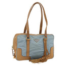 PRADA Shoulder Bag Nylon Light Blue Gold Auth 179021-1