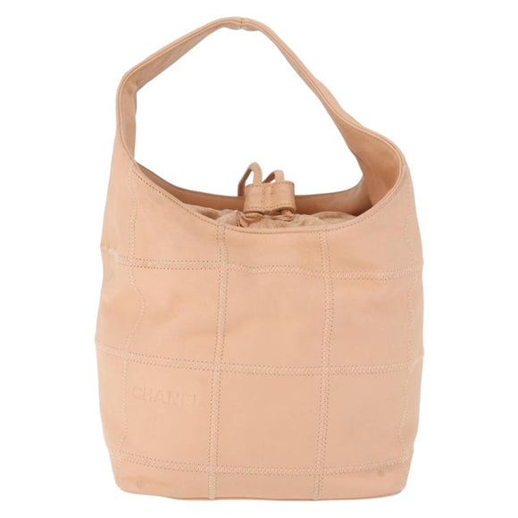 CHANEL Choco Bar Hand Bag Leather Beige CC Auth 179026A