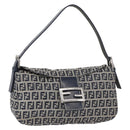 FENDI Zucchino Canvas Mamma Baguette Shoulder Bag Navy Silver Auth 179028SAV-1
