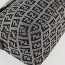 FENDI Zucchino Canvas Mamma Baguette Shoulder Bag Navy Silver Auth 179028SAV-10