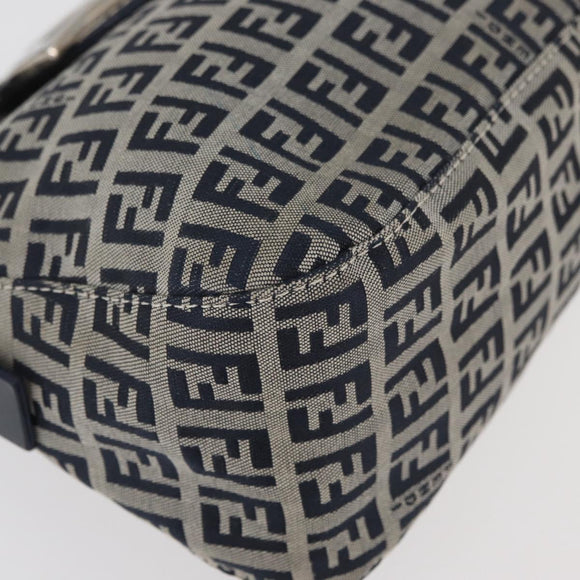 FENDI Zucchino Canvas Mamma Baguette Shoulder Bag Navy Silver Auth 179028SAV