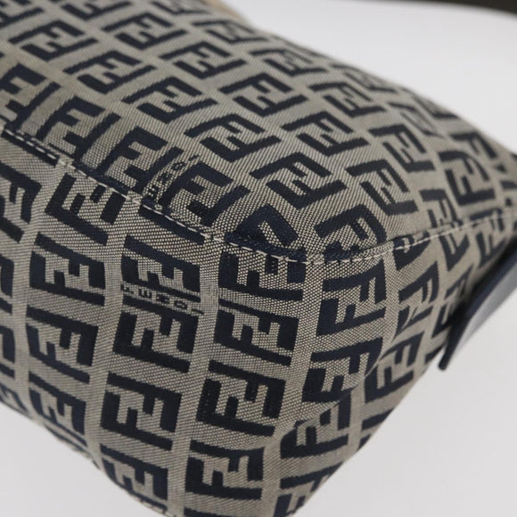 FENDI Zucchino Canvas Mamma Baguette Shoulder Bag Navy Silver Auth 179028SAV