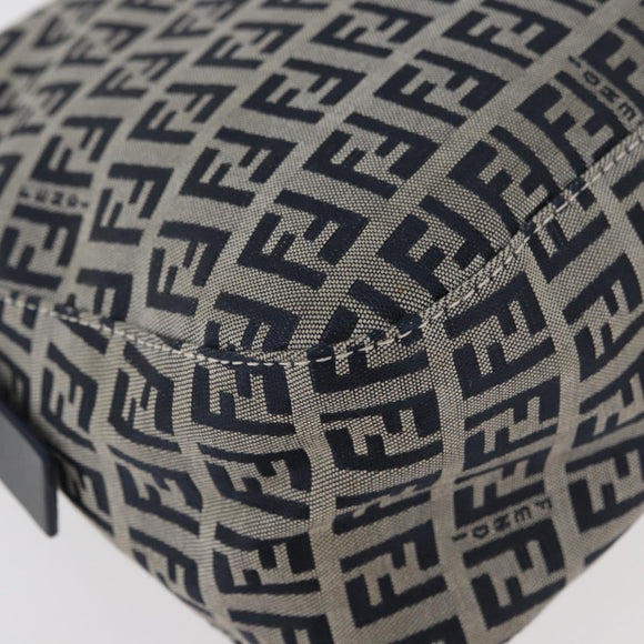 FENDI Zucchino Canvas Mamma Baguette Shoulder Bag Navy Silver Auth 179028SAV