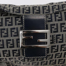 FENDI Zucchino Canvas Mamma Baguette Shoulder Bag Navy Silver Auth 179028SAV-15