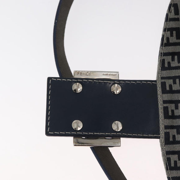 FENDI Zucchino Canvas Mamma Baguette Shoulder Bag Navy Silver Auth 179028SAV