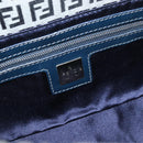 FENDI Zucchino Canvas Mamma Baguette Shoulder Bag Navy Silver Auth 179028SAV-18