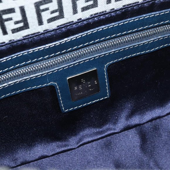 FENDI Zucchino Canvas Mamma Baguette Shoulder Bag Navy Silver Auth 179028SAV