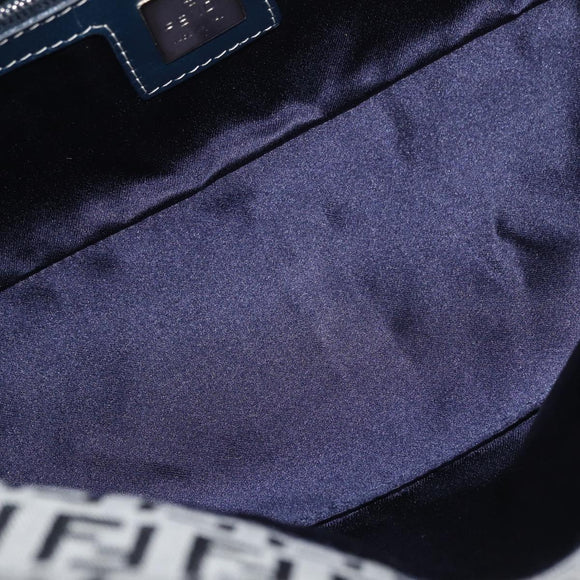 FENDI Zucchino Canvas Mamma Baguette Shoulder Bag Navy Silver Auth 179028SAV