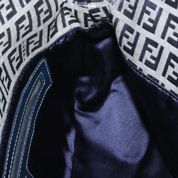 FENDI Zucchino Canvas Mamma Baguette Shoulder Bag Navy Silver Auth 179028SAV