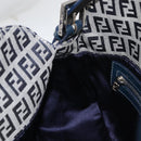 FENDI Zucchino Canvas Mamma Baguette Shoulder Bag Navy Silver Auth 179028SAV-21