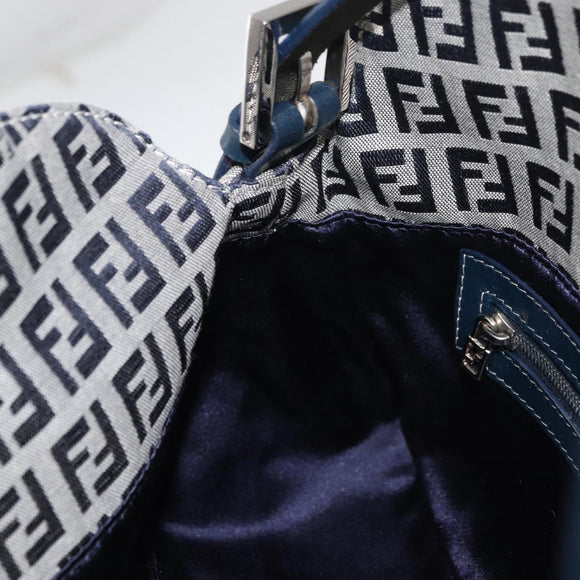 FENDI Zucchino Canvas Mamma Baguette Shoulder Bag Navy Silver Auth 179028SAV