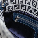 FENDI Zucchino Canvas Mamma Baguette Shoulder Bag Navy Silver Auth 179028SAV-22