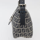 FENDI Zucchino Canvas Mamma Baguette Shoulder Bag Navy Silver Auth 179028SAV-4