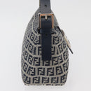 FENDI Zucchino Canvas Mamma Baguette Shoulder Bag Navy Silver Auth 179028SAV-5