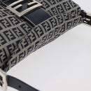 FENDI Zucchino Canvas Mamma Baguette Shoulder Bag Navy Silver Auth 179028SAV-6