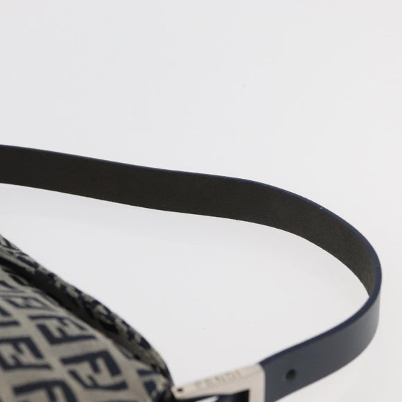 FENDI Zucchino Canvas Mamma Baguette Shoulder Bag Navy Silver Auth 179028SAV