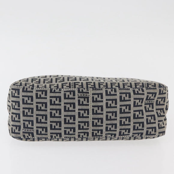 FENDI Zucchino Canvas Mamma Baguette Shoulder Bag Navy Silver Auth 179028SAV