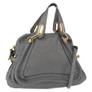 Chloe Paraty Hand Bag Leather 2way Gray Gold Auth 179031A-1