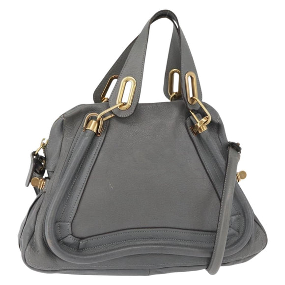 Chloe Paraty Hand Bag Leather 2way Gray Gold Auth 179031A
