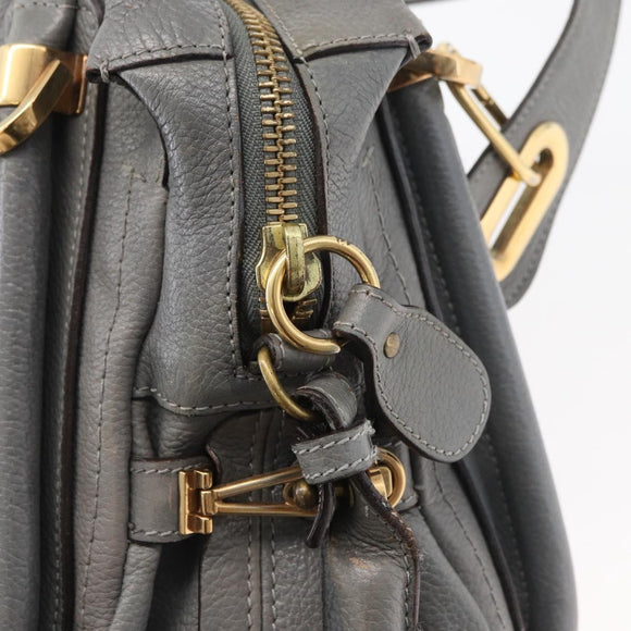 Chloe Paraty Hand Bag Leather 2way Gray Gold Auth 179031A