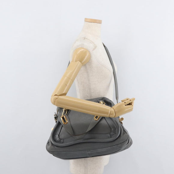 Chloe Paraty Hand Bag Leather 2way Gray Gold Auth 179031A