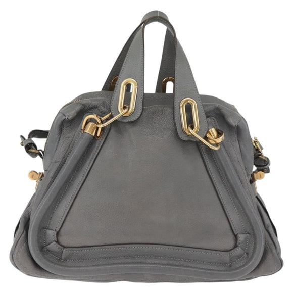 Chloe Paraty Hand Bag Leather 2way Gray Gold Auth 179031A
