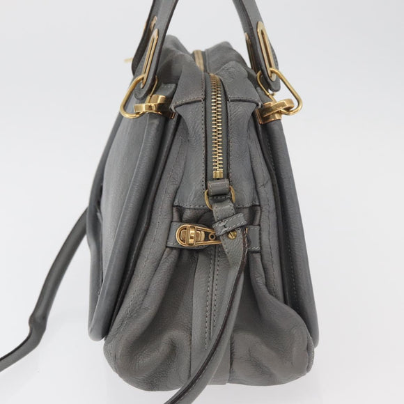 Chloe Paraty Hand Bag Leather 2way Gray Gold Auth 179031A