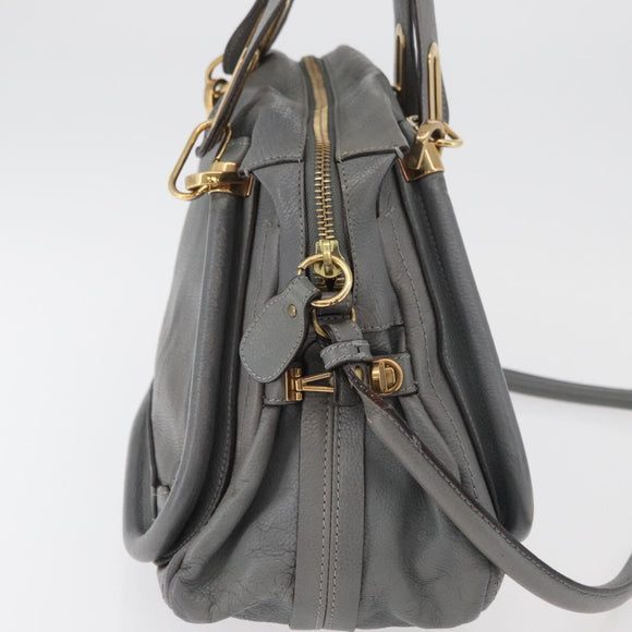 Chloe Paraty Hand Bag Leather 2way Gray Gold Auth 179031A