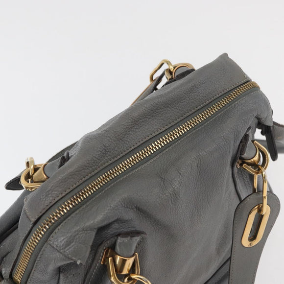 Chloe Paraty Hand Bag Leather 2way Gray Gold Auth 179031A
