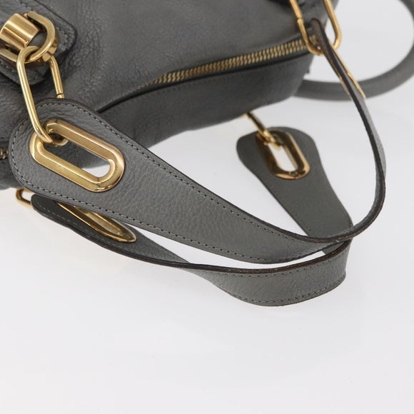 Chloe Paraty Hand Bag Leather 2way Gray Gold Auth 179031A