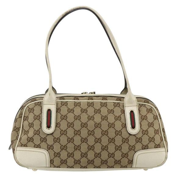 GUCCI GG Canvas Princey Web Sherry Line Bag Beige Gold 161720 Auth 179038A