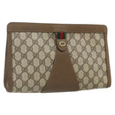 GUCCI GG Supreme Web Sherry Line Clutch Bag PVC Beige Gold 89 01 033 Auth 179040-1