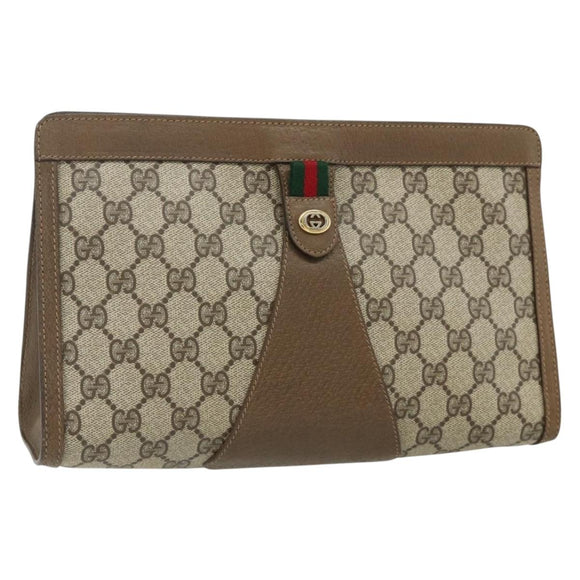 GUCCI GG Supreme Web Sherry Line Clutch Bag PVC Beige Gold 89 01 033 Auth 179040