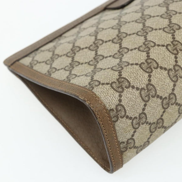 GUCCI GG Supreme Web Sherry Line Clutch Bag PVC Beige Gold 89 01 033 Auth 179040