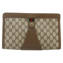 GUCCI GG Supreme Web Sherry Line Clutch Bag PVC Beige Gold 89 01 033 Auth 179040-2