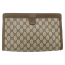 GUCCI GG Supreme Web Sherry Line Clutch Bag PVC Beige Gold 89 01 033 Auth 179040-3