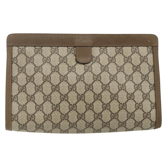 GUCCI GG Supreme Web Sherry Line Clutch Bag PVC Beige Gold 89 01 033 Auth 179040