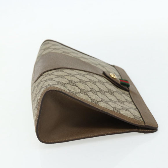 GUCCI GG Supreme Web Sherry Line Clutch Bag PVC Beige Gold 89 01 033 Auth 179040