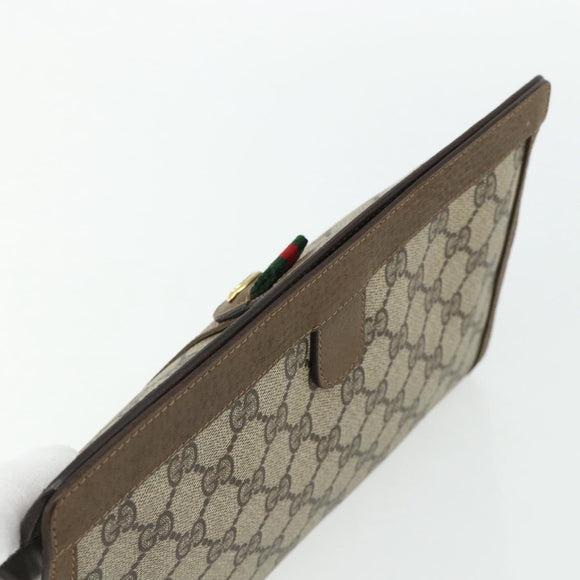 GUCCI GG Supreme Web Sherry Line Clutch Bag PVC Beige Gold 89 01 033 Auth 179040