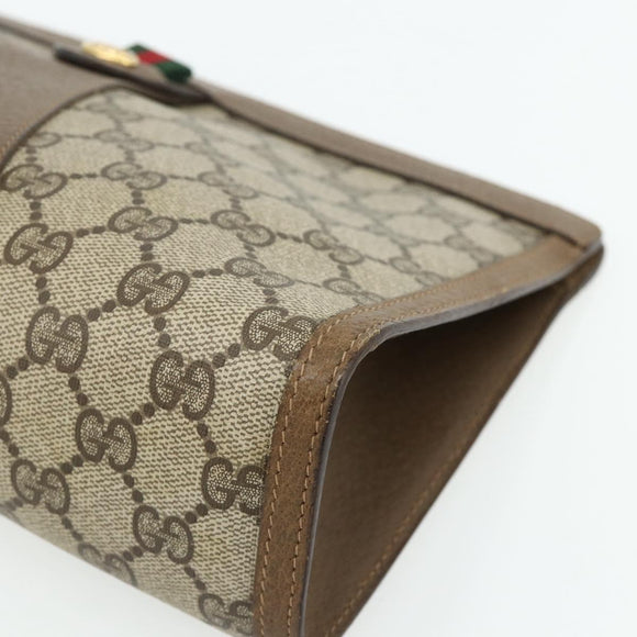 GUCCI GG Supreme Web Sherry Line Clutch Bag PVC Beige Gold 89 01 033 Auth 179040