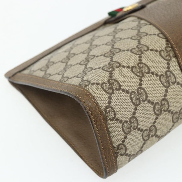 GUCCI GG Supreme Web Sherry Line Clutch Bag PVC Beige Gold 89 01 033 Auth 179040