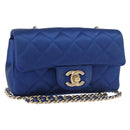 CHANEL Chain Mini Matelasse 17 Shoulder Bag Satin Blue Gold CC Auth 179045-1
