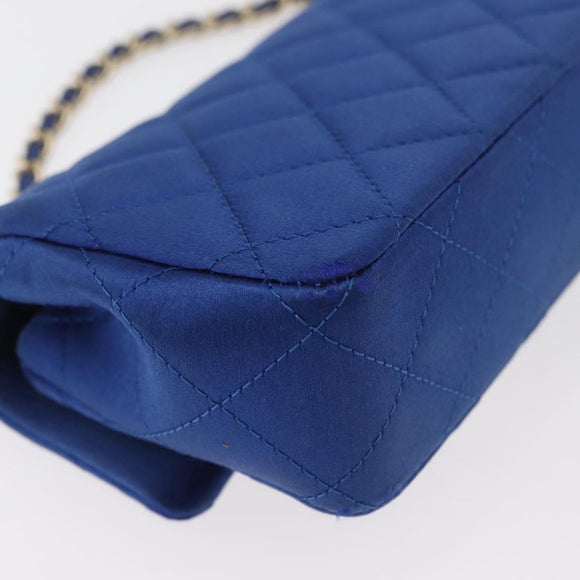 CHANEL Chain Mini Matelasse 17 Shoulder Bag Satin Blue Gold CC Auth 179045
