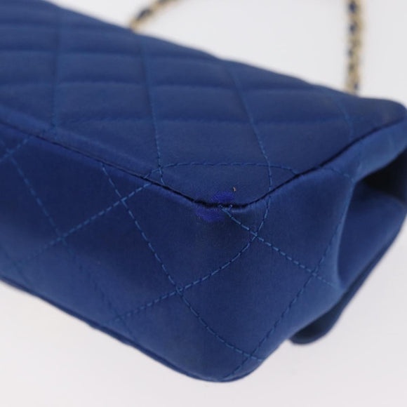 CHANEL Chain Mini Matelasse 17 Shoulder Bag Satin Blue Gold CC Auth 179045